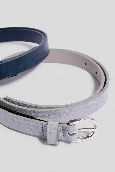 Shop Na-kd Double Pack Slim Belts Grey In Grey/blue