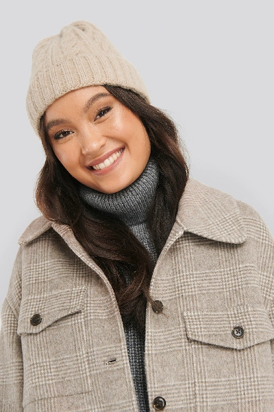 Shop Na-kd Cableknit Chunky Beanie - Beige