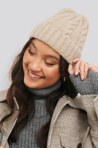 Shop Na-kd Cableknit Chunky Beanie - Beige