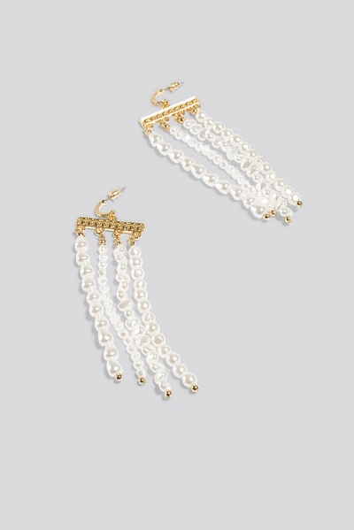 Shop Na-kd Drop Pearl Chain Earrings White In White/gold
