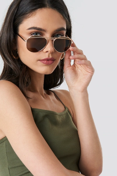 Shop Na-kd Rounded Top Bar Sunglasses - Brown,gold