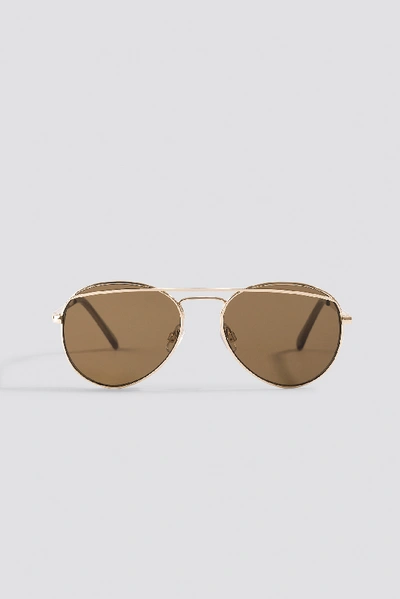 Shop Na-kd Rounded Top Bar Sunglasses - Brown,gold