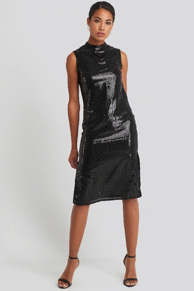Shop Na-kd High Neck Side Slit Sequins Dress - Black