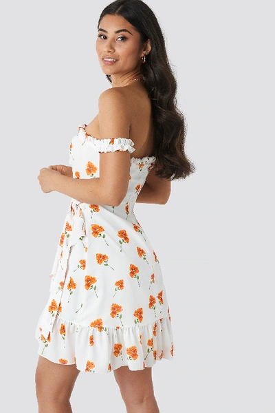 Shop Adorable Caro X Na-kd Off Shoulder Frill Dress - White In Orange Flower