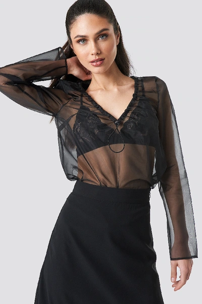 Shop Anna Nooshin X Na-kd Elastic V-neck Transparent Blouse - Black