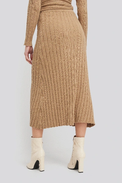 Shop Na-kd Recycled Ribbed Knit Midi Skirt - Beige In Brown