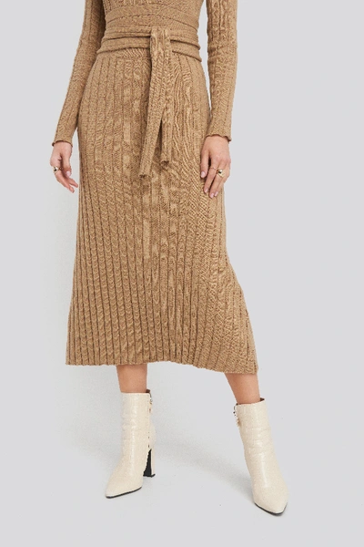 Shop Na-kd Recycled Ribbed Knit Midi Skirt - Beige In Brown