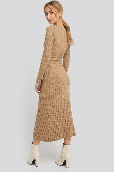 Shop Na-kd Recycled Ribbed Knit Midi Skirt - Beige In Brown