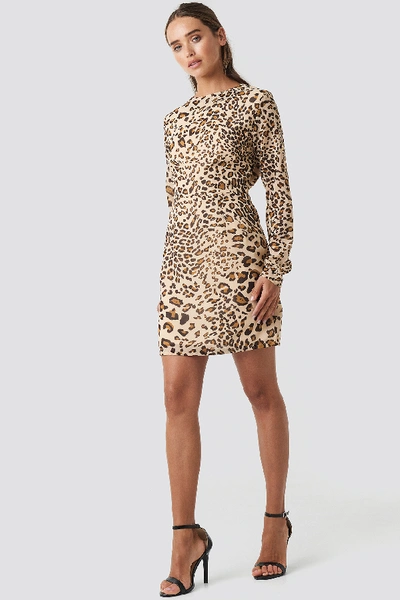 Shop Na-kd Open Back Short Dress - Beige In Black/beige Leo Print