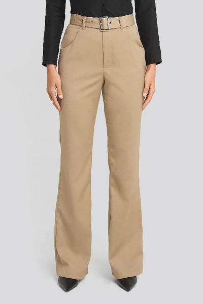 Shop Afj X Na-kd Belted Bootcut Pants - Beige