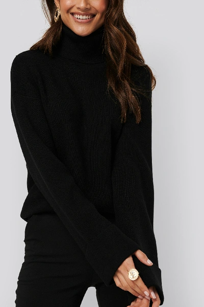 Shop Afj X Na-kd High Neck Knitted Sweater - Black