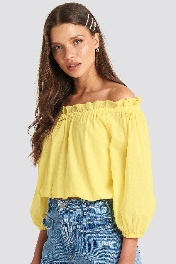 neon yellow off the shoulder top