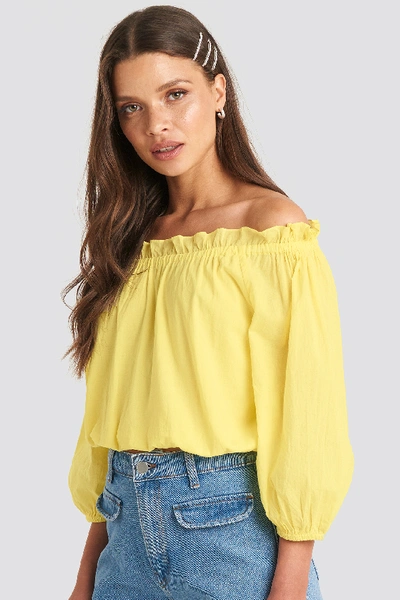 Shop Julia Wieniawa X Na-kd Off Shoulder Puffy Sleeve Cropped Top - Yellow In Bright Yellow