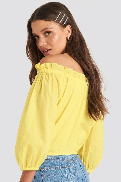 Shop Julia Wieniawa X Na-kd Off Shoulder Puffy Sleeve Cropped Top - Yellow In Bright Yellow