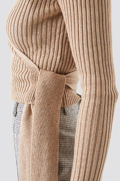 Shop Na-kd Overlap Ribbed Knitted Sweater - Beige
