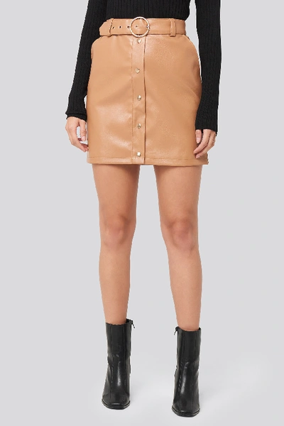 Shop Adorable Caro X Na-kd Pu Button Detail Skirt - Brown In Tan