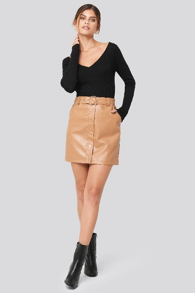 Shop Adorable Caro X Na-kd Pu Button Detail Skirt - Brown In Tan