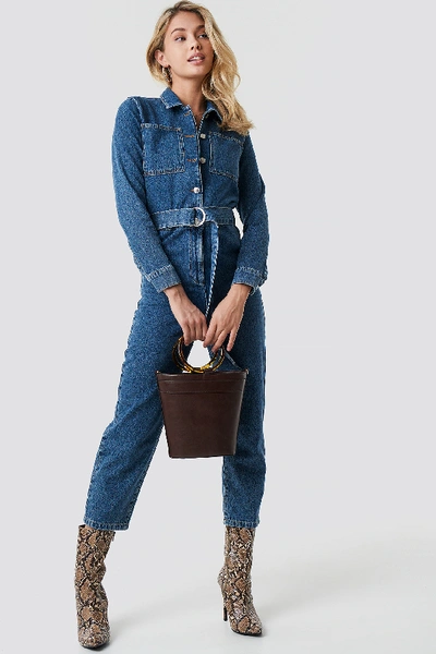 Na-kd Waist Belt Denim Jumpsuit Blue | ModeSens