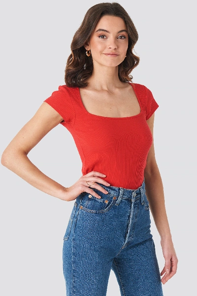Shop Chloé Ribbed Squared Top In Red