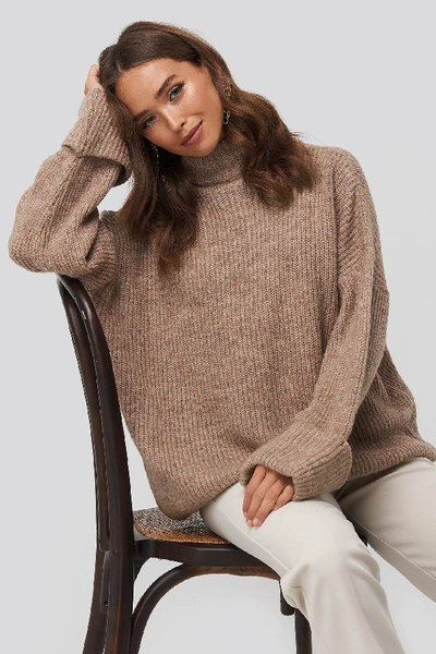 Shop Na-kd Folded Sleeve Turtle Neck Knitted Sweater - Pink In Dusty Pink
