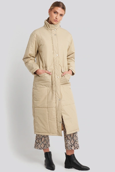 Shop Na-kd Long Padded Jacket Beige