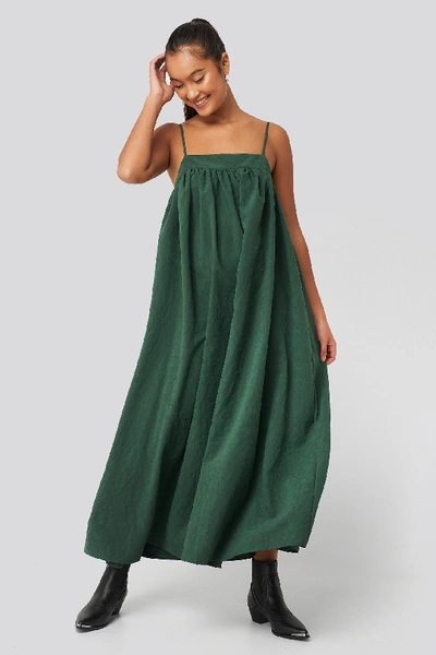 Shop Na-kd Thin Strap Volume Midi Dress - Green In Dark Green