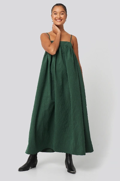 Shop Na-kd Thin Strap Volume Midi Dress - Green In Dark Green