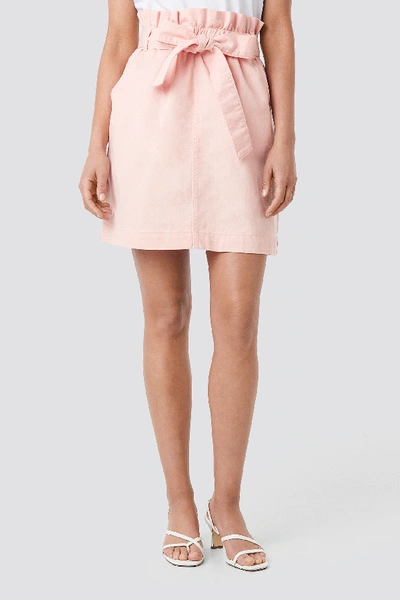 Shop Na-kd Paper Bag Waist Denim Mini Skirt - Pink