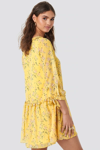 Shop Kae Sutherland X Na-kd Ruffle V Neck Mini Dress - Yellow In Yellow Flower