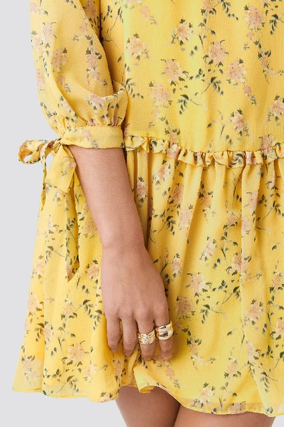 Shop Kae Sutherland X Na-kd Ruffle V Neck Mini Dress - Yellow In Yellow Flower