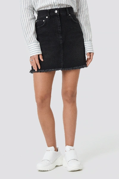 Shop Na-kd High Waist Raw Hem Denim Skirt - Black In Black Wash