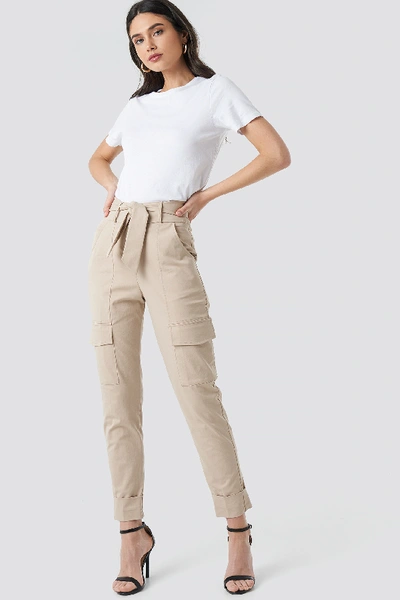 Shop Na-kd Tie Waist Patch Pocket Pants - Beige