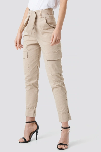 Shop Na-kd Tie Waist Patch Pocket Pants - Beige