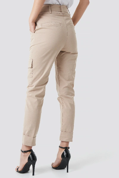 Shop Na-kd Tie Waist Patch Pocket Pants - Beige