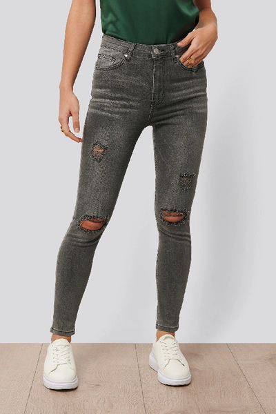 Shop Anika Teller X Na-kd Slim Fit Destroyed Jeans - Grey