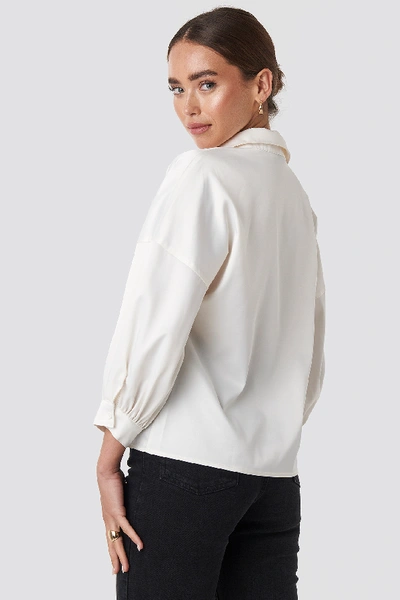 Shop Na-kd Puff Sleeve Satin Blouse - White In Beige