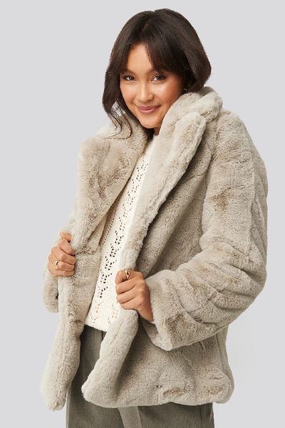 Shop Na-kd Colored Faux Fur Short Coat Beige In Light Beige