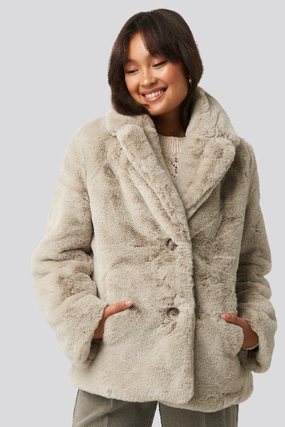 Shop Na-kd Colored Faux Fur Short Coat Beige In Light Beige