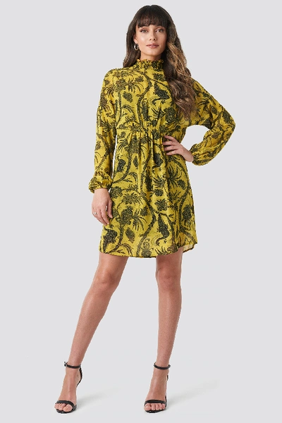 Shop Na-kd Gathered Front Print Dress - Multicolor,yellow