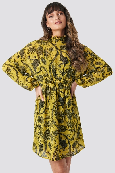 Shop Na-kd Gathered Front Print Dress - Multicolor,yellow