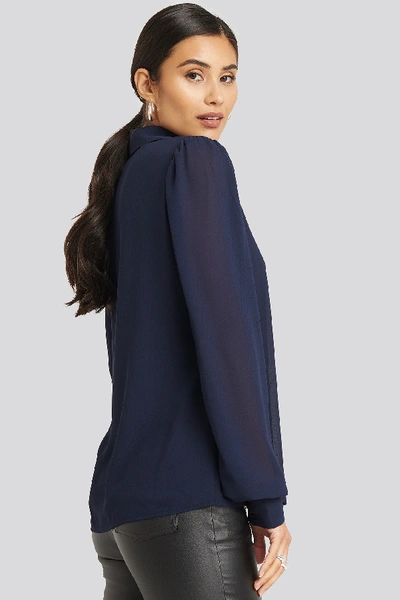 Shop Afj X Na-kd Puff Sleeve Blouse - Blue In Navy