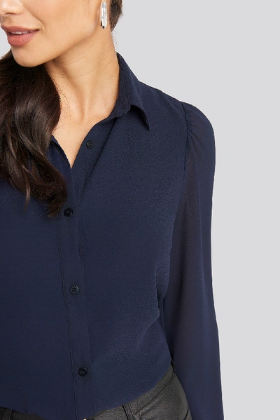 Shop Afj X Na-kd Puff Sleeve Blouse - Blue In Navy