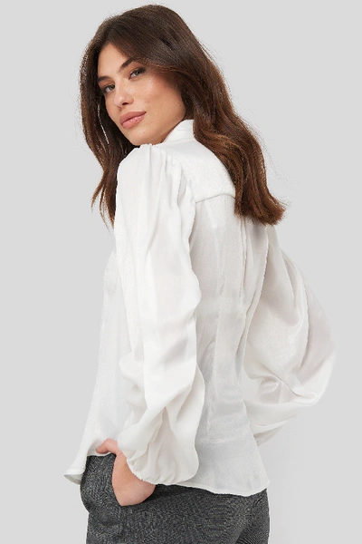 Shop Na-kd Peasant Sleeve Button Up Satin Blouse - White