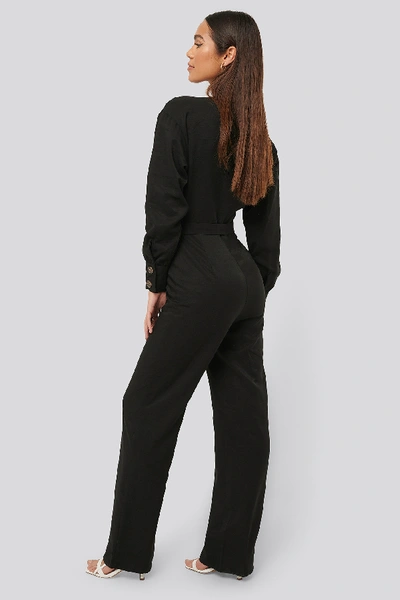 Shop Misslisibell X Na-kd Wrinkle Shoulder Jumpsuit Black