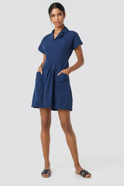 Shop Trendyol Carmen Pocket Detailed Dress - Blue In Indigo