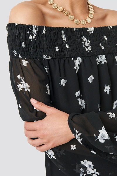 Shop Na-kd Floral Printed Off Shoulder Dress - Black In Black/white Flower Print