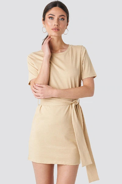 Shop Na-kd Tie Waist T-shirt Dress - Beige