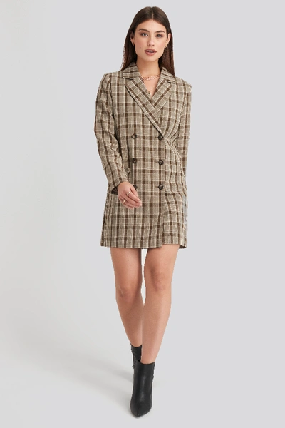 Shop Karo Kauer X Na-kd Double Breasted Blazer Dress - Brown In Checkered
