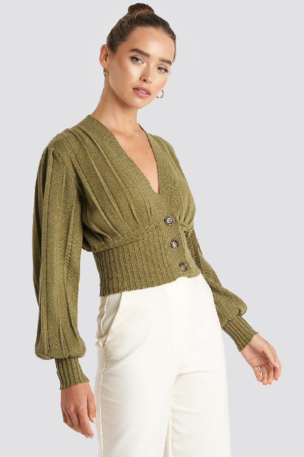 olive green cropped cardigan