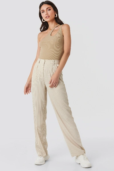 Shop Na-kd Side Striped Top Beige In Light Beige